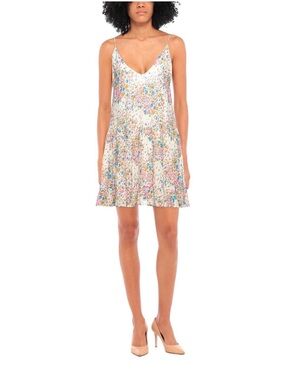 Floral Spaghetti-Strap Made in Italy Floral Mini Dress Viscose Silk-Feel